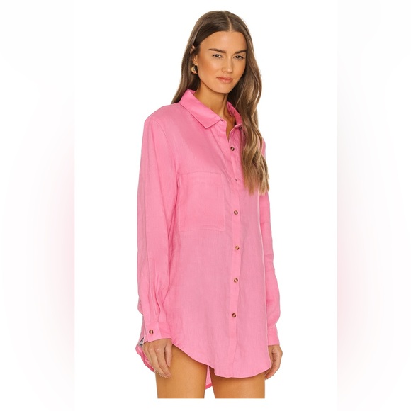 SNDYS Revolve pink linen oversized button up shirt - Picture 5 of 6